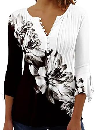 Ceboyel Womens Summer Tops 2023 Floral Button Down Tunic Shirts 3/4 Sleeve Tops Blouse Trendy Dressy...