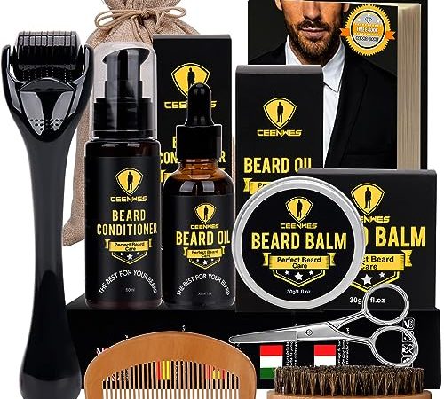 Ceenwes Upgraded Beard Grooming Kit with Beard Conditioner ,Beard Oil, Beard Brush, Beard Comb,...