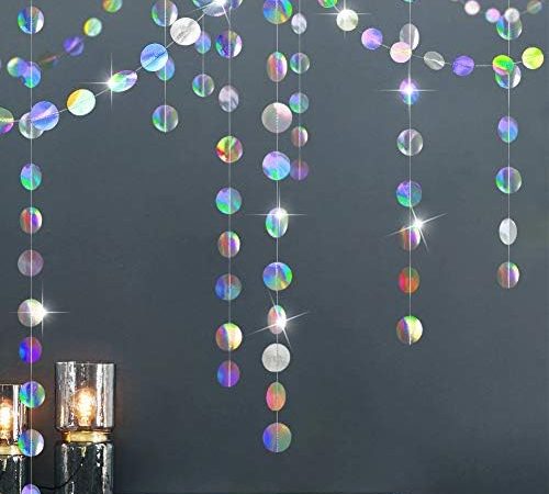 Cheerland Holographic Circle Garlands Iridescent Party Supplies Hanging Streamer Backdrop Unicorn...