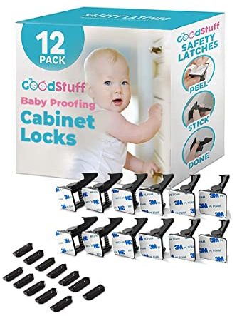 Child Locks for Cabinets and Drawers - 12 Pack - No Drill Baby Proofing Cabinets, Make Baby Safety...