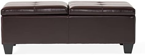 Christopher Knight Home Alfred Bonded Leather Storage Ottoman, Brown 51 by 25 by 19