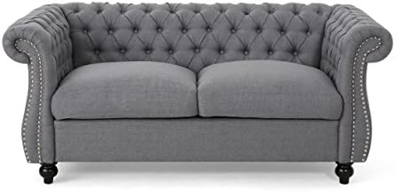 Christopher Knight Home GDFStudio Kyle Traditional Chesterfield Loveseat Sofa, Gray and Dark Brown,...