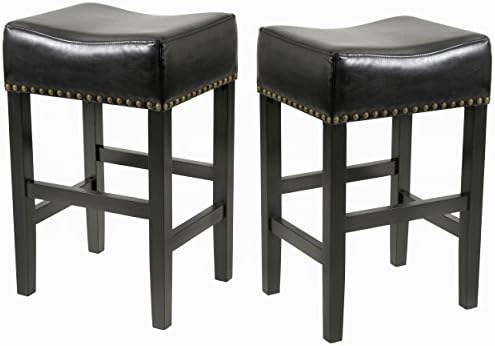 Christopher Knight Home Lennox Backless Leather Bar Stool, Black, Set of 2