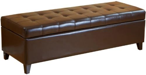 Christopher Knight Home Tufted Bonded Leather Ottoman Storage Bench, Brown, 51 by 19 by 16
