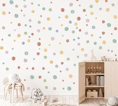 Colorful Dot Decal,Watercolor Polka Dots Wall Sticker DIY Decoration for Nursery Kids Bedroom...