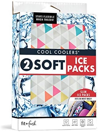 Cool Coolers by Fit & Fresh 2 Pack Soft Ice, Flexible Stretch Nylon Reusable Ice Packs for Lunch...