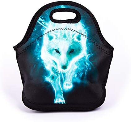 Cool Cyan Wolf Lunch Bag Blue Walking Wolf Lunch Bags for Women Kids Girls Teen Boys Insulated...