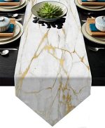 Cotton Linen Table Runner White and Gold Marble Texture Dresser Scarves Table Setting Decor for...