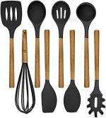 Country Kitchen Silicone Cooking Utensils, 8 Pc Kitchen Utensil Set, Easy to Clean Wooden Kitchen...