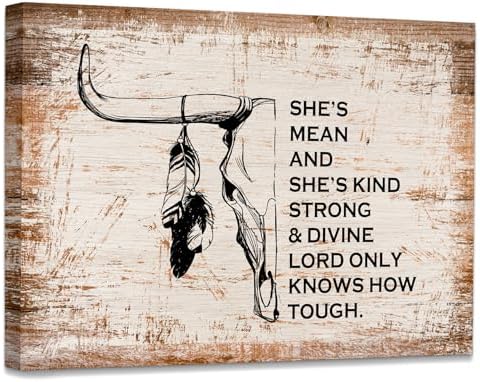 Cow Skull Wall Decor, Vintage Western Cow Picture Framed Canvas Wall Art, Western Room Decor for...