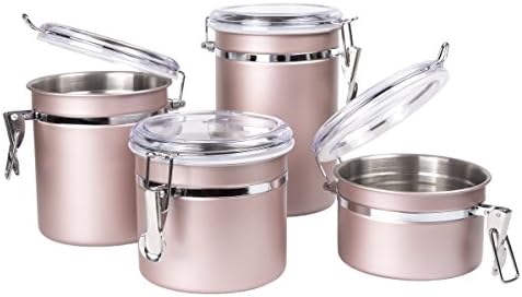 Creative Home Set of 4 Pieces Stainless Steel Kitchen Storage Jar Container Canister with Clear...