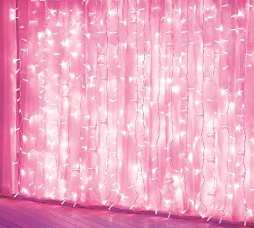 Curtain Lights, Pink Room Decor 8 Modes LED String Lights for Garden, Teen Girls' Room, Party,...