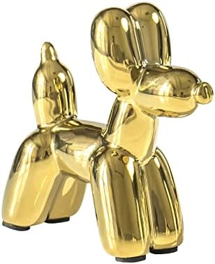 Cute Golden Electroplating Ceramics Balloon Dog Statue Crafts Living Room Desktop...