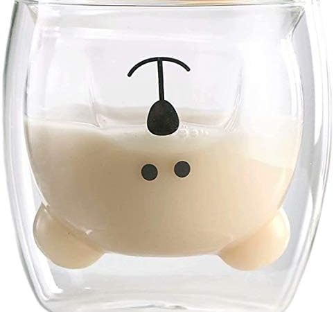 Cute Mugs Bear Tea Cup Milk Cup Bear Tea Cup Double Wall Glass Coffee Cup 8.4 oz Insulated Glass...