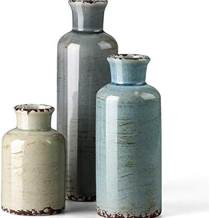 CwlwGO- Ceramic vase 3 Piece Set, Small Flower vase for Home Decoration, Modern Farmhouse...