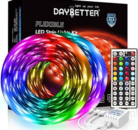 DAYBETTER Led Strip Lights 32.8ft 5050 RGB Color Changing Lights Strip for Bedroom, Desk, Home...