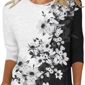 DDAPJ pyju 2024 Summer Women's 3/4 Sleeve T-Shirt Ethnic Graphic Tees Round Neck Loose Blouse...