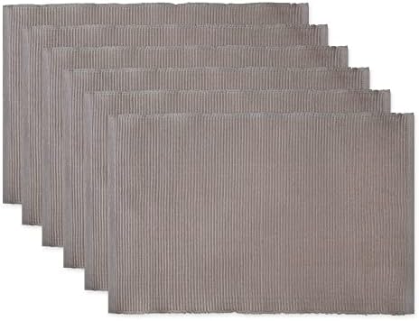 DII Basic Everyday Ribbed Tabletop 100% Cotton, Placemat Set, 13x19, Gray, 6 Piece