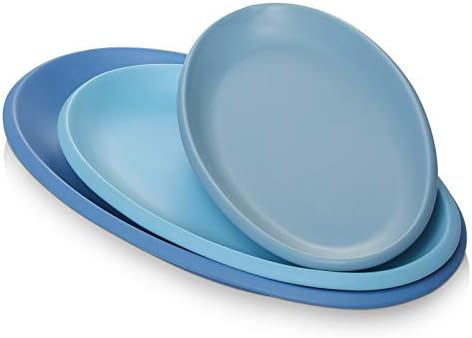 DOWAN Large Serving Platter Ceramic, 16"/14"/12" Oval Platter Serveware, Blue Oval Serving Plates...