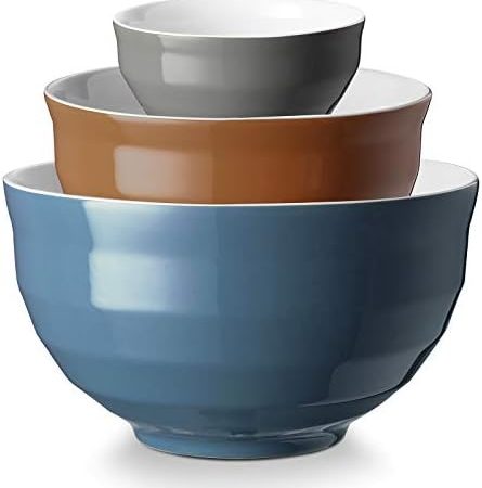 DOWAN Mixing Bowls Set of 3, 4.25/2/0.5 Qt Ceramic Mixing Bowls, Easy-Grip & Stability Design,...