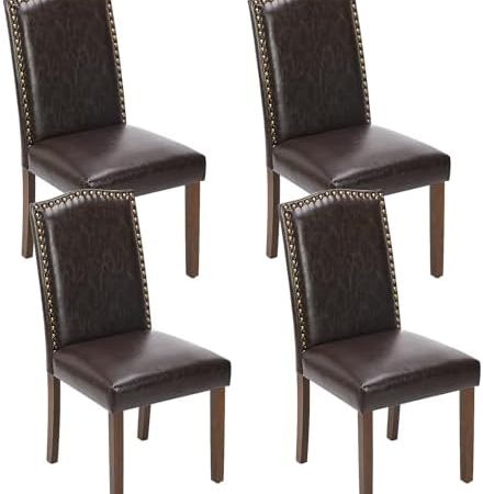 DUMOS Dining Chairs Set of 4, Leather Dining Room Chairs, Upholstered Parsons Chairs with Nailhead...