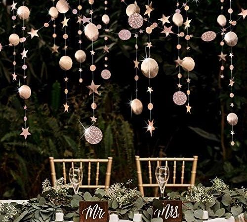 Decor365 Champagne Gold Party Decoration Circle Dot Garland Twinkle Star Hanging Streamer Stars...