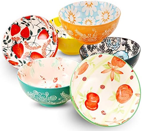 DeeCoo Porcelain Bowls Set (18-Ounce, 6-Piece) - for Cereal, Soup, Salad, Pasta, Fruit, Ice Cream...