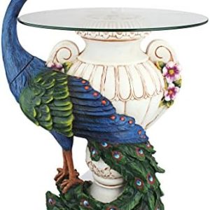Design Toscano Staverden Castle Peacock Glass Topped Side Table, 17 Inches Wide, 16 Inches Deep, 25...