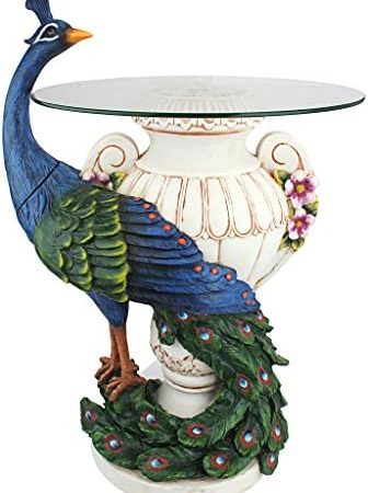 Design Toscano Staverden Castle Peacock Glass Topped Side Table, 17 Inches Wide, 16 Inches Deep, 25...