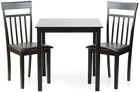 Dining Kitchen Set of 3 Square Table and 2 Classic Wood Chairs Warm in Espresso Black