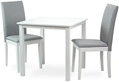 Dining Kitchen Set of 3 Square Table and 2 Side Fallabella Chairs Classic Solid Wood in White Finish