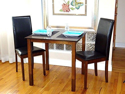 Dining Kitchen Set of 3 pcs Classic Square Table 2 Chairs Fallabella Solid Wooden in Medium Brown...