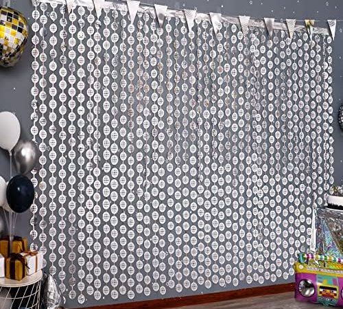 Disco Party Decorations, 2 Pack Disco Ball Photo Booth Props,3.3x6.6 ft Silver Foil Fringe Curtains...