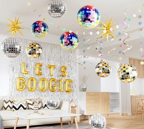 Disco Party Decorations, Disco Ball Balloons, 70s 80s 90s Theme Party Decorations, Silver Fringe...