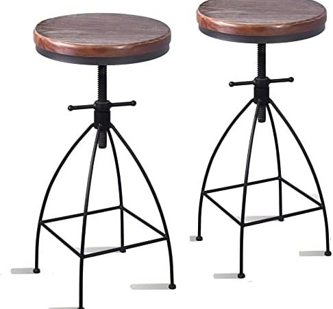 Diwhy Industrial Vintage Rustic Bar Stool, Kitchen Counter Height Adjustable,Metal Stool,Swivel...