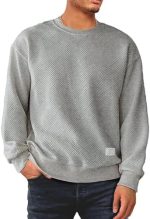 Dokotoo Men Men's Crewneck Sweatshirts Soild Color Geometric Texture Long Sleeve Casual Pullover...