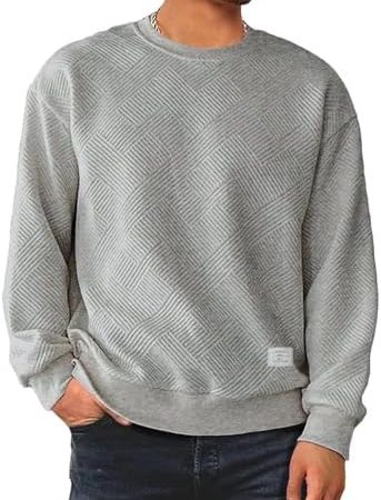 Dokotoo Men Men's Crewneck Sweatshirts Soild Color Geometric Texture Long Sleeve Casual Pullover...
