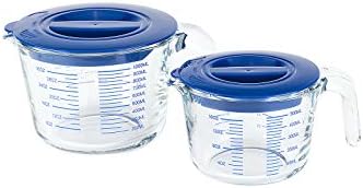 Doonmi- 2 Pack Premium Glass Measuring Cup with Blue Lid ( 2 Cup, 4 Cup), Microwave, Oven,...