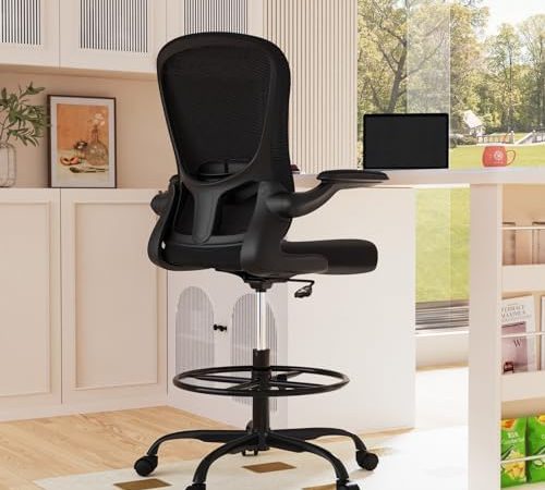 Drafting Chair, Tall Office Chair with Flip-up Armrests Executive Ergonomic Computer Standing Desk...