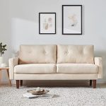 Dreamsir 69" Modern Cream Love Seats Sofa Couch Furniture, Velvet Fabric Mid Century Couch for...