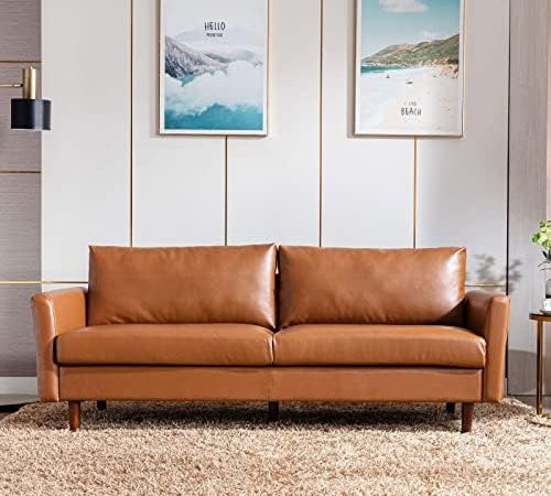 Dreamsir 80'' Faux Leather Sofa Couch, Mid-Century Modern Sofa with Solid Wooden Frame & Padded...
