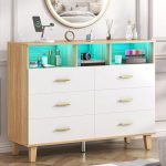 Dresser for Bedroom,White 6 Drawer Dresser with LED Light and Power Outlet,Tall Wide Dressers Chests...