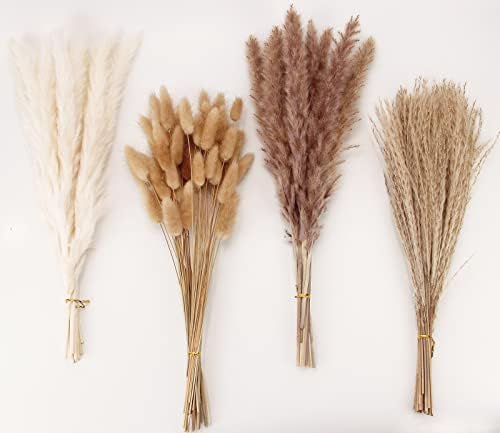 Dried Pampas Grass Decor, 100 PCS Pampas Grass Contains Bunny Tails Dried Flowers, Reed Grass...