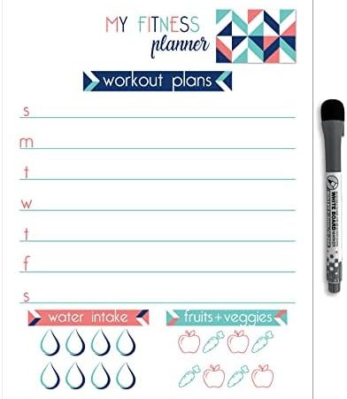 Dry Erase Whiteboard Fitness & Wellness Planner by Glassboard Studio | Removable & Reusable |...