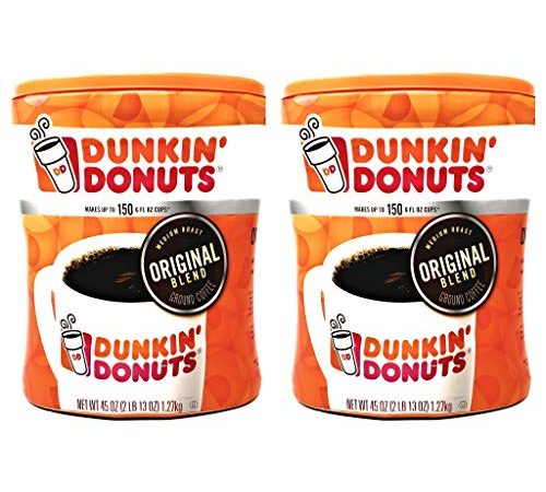 Dunkin Donuts Original Blend Ground Coffee - 90 oz Total - 45 oz Per Canister - Pack of 2 Canisters...