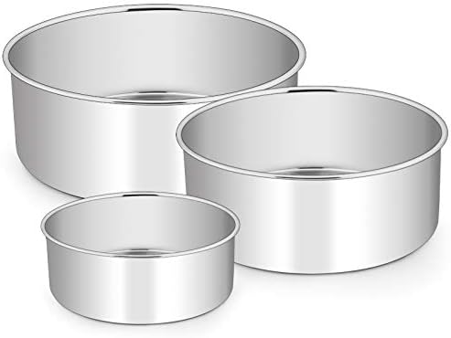 E-far Cake Pan Set of 3 (4’’/6’’/8), Deep Stainless Steel Round Cake Pans Tins for Baking Small...
