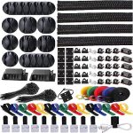 ELII 300PCS Cable Management Kit,4 Cable Sleeve 35 Cable Clips with 11Cord Holders,15+5Roll Cable...