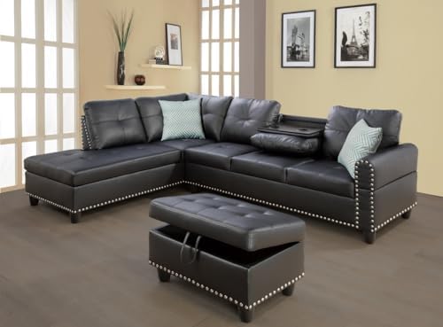 EMKK Modern Sectional Couches for Living Room, 101" L Shaped Upholstered Sofa with Chaise, Ottoman,...