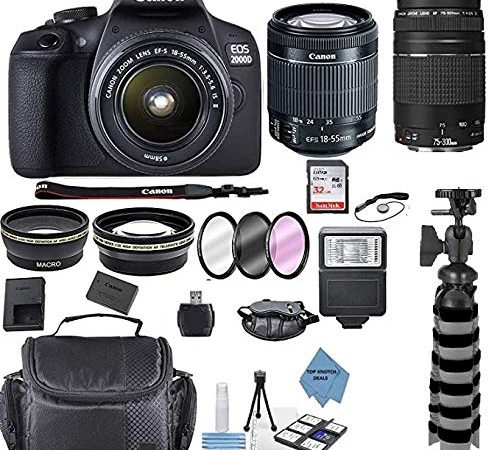 EOS 2000D Rebel T7 Kit with EF-S 18-55mm f/3.5-5.6 III Lens + Canon 75-300 Lens+ Accessory Bundle...