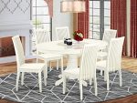 East West Furniture AVIP7-LWH-W Modern Dining Table Set - 6 Kitchen Dining Chairs with Wooden Seat -...